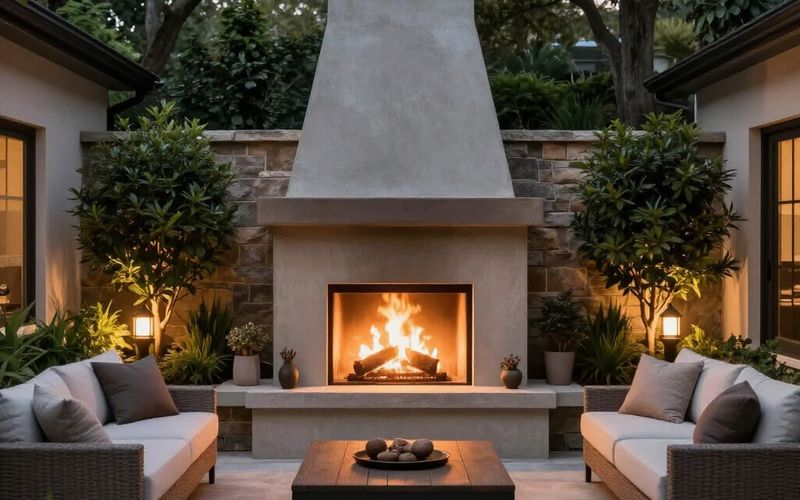 Custom outdoor living space with patio and pergola by Truva Construction